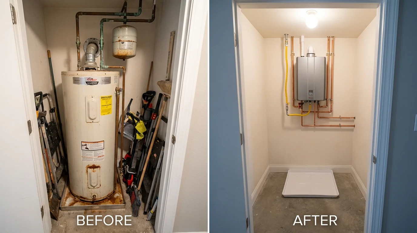 Tank water heater versus wall-mounted tankless unit comparison for Marion, TX homeowners